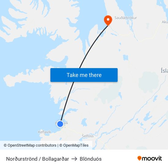 Norðurströnd / Bollagarðar to Blönduós map