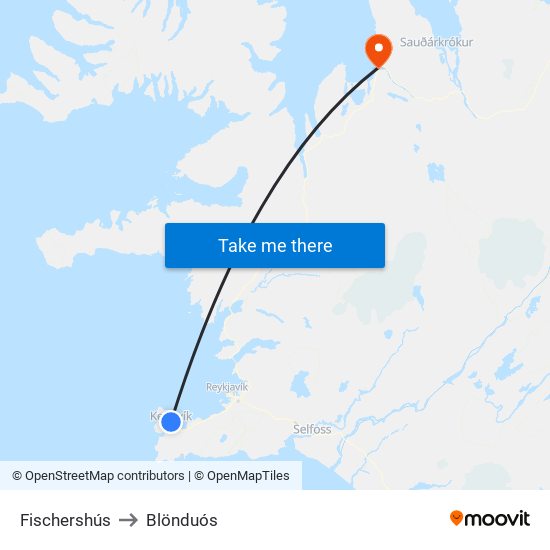 Fischershús to Blönduós map