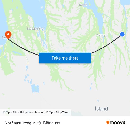 Norðausturvegur to Blönduós map