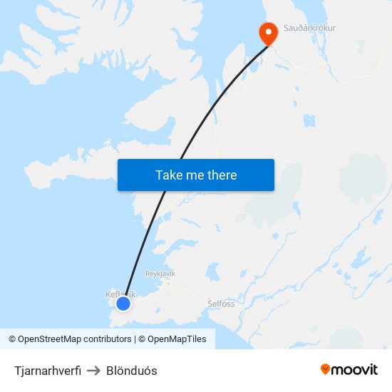 Tjarnarhverfi to Blönduós map