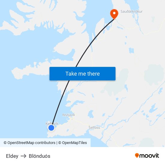 Eldey to Blönduós map