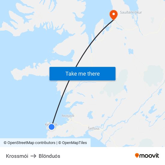 Krossmói to Blönduós map