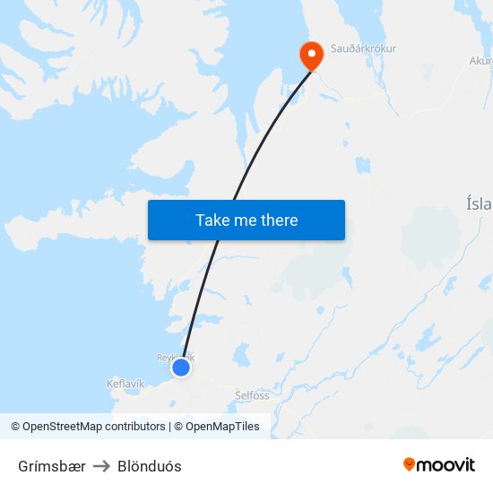 Grímsbær to Blönduós map