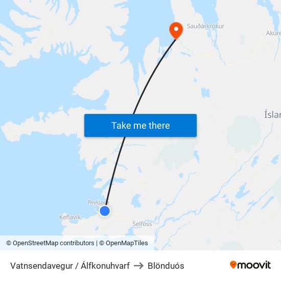 Vatnsendavegur / Álfkonuhvarf to Blönduós map