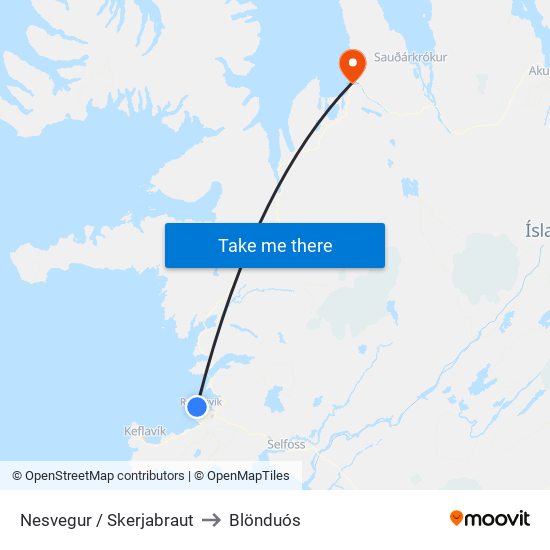 Nesvegur / Skerjabraut to Blönduós map