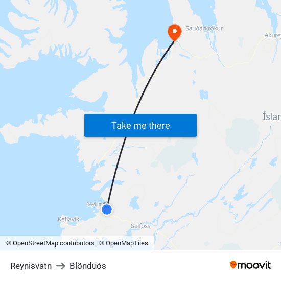 Reynisvatn to Blönduós map