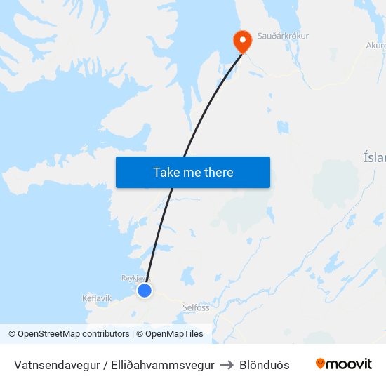 Vatnsendavegur / Elliðahvammsvegur to Blönduós map