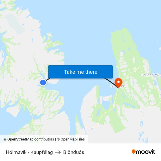 Hólmavík - Kaupfélag to Blönduós map