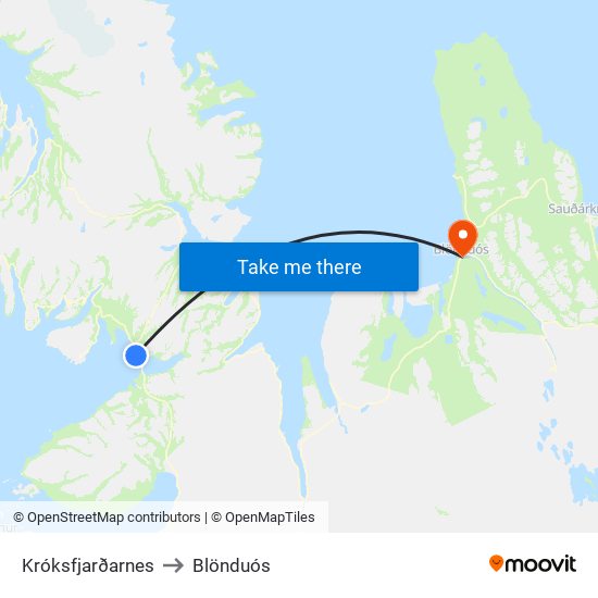 Króksfjarðarnes to Blönduós map