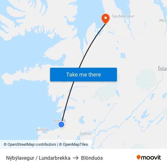 Nýbýlavegur / Lundarbrekka to Blönduós map