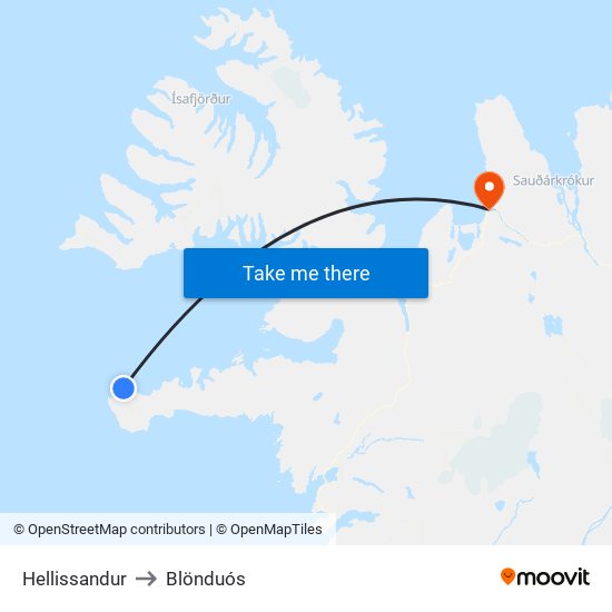 Hellissandur to Blönduós map