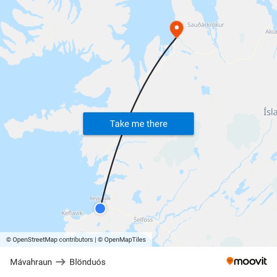 Mávahraun to Blönduós map