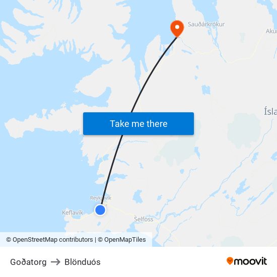 Goðatorg to Blönduós map