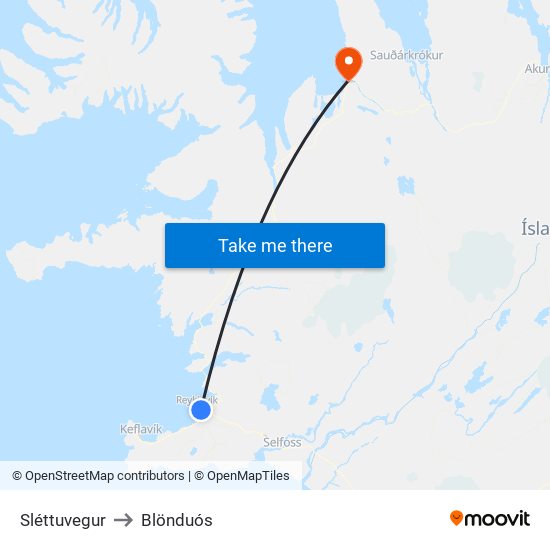 Sléttuvegur to Blönduós map