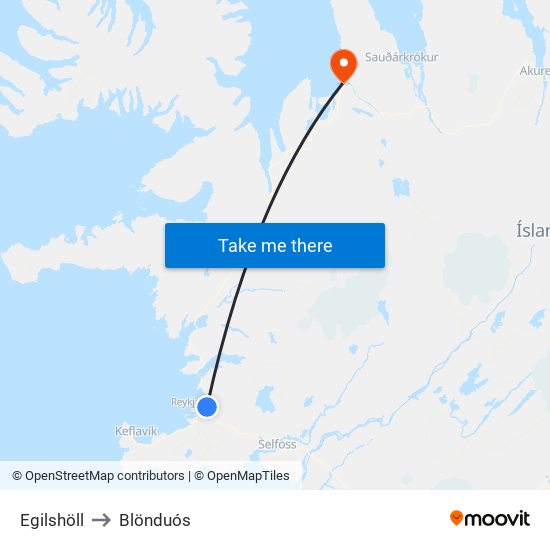 Egilshöll to Blönduós map