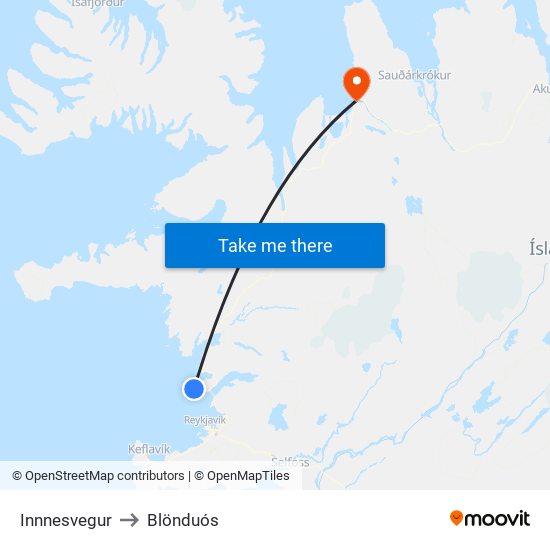 Innnesvegur to Blönduós map