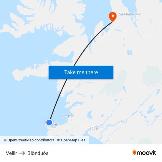 Vellir to Blönduós map