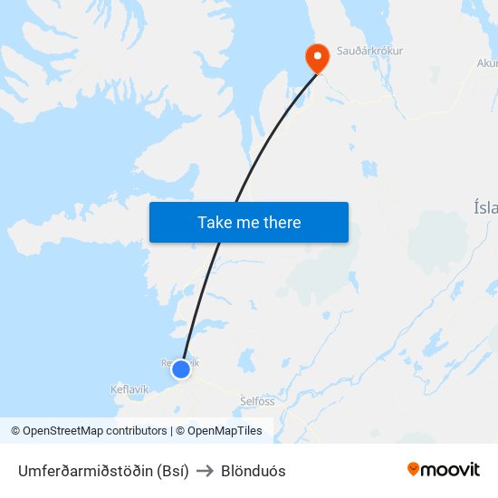 Umferðarmiðstöðin (Bsí) to Blönduós map