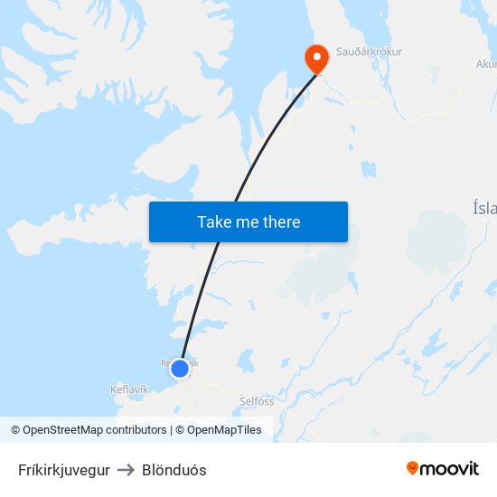 Fríkirkjuvegur to Blönduós map