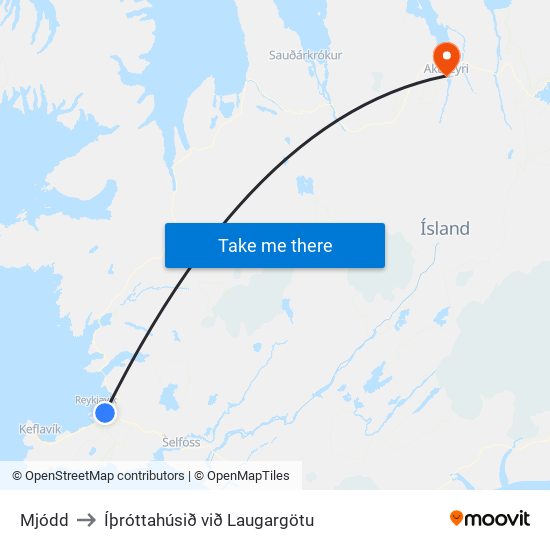 Mjódd to Íþróttahúsið við Laugargötu map