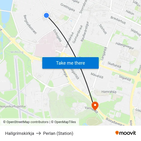 Hallgrímskirkja to Perlan (Station) map