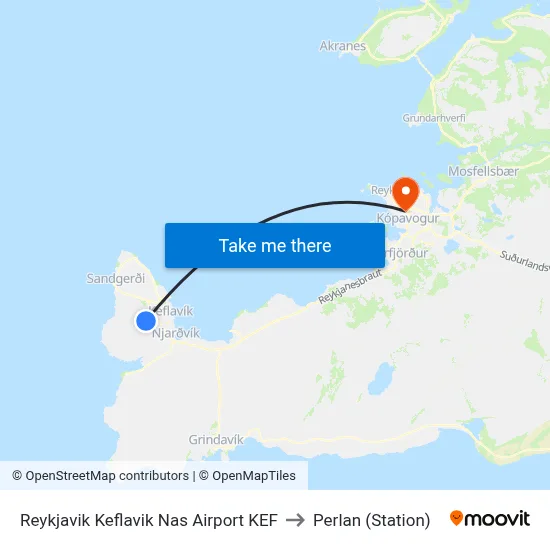Reykjavik Keflavik Nas Airport KEF to Perlan (Station) map