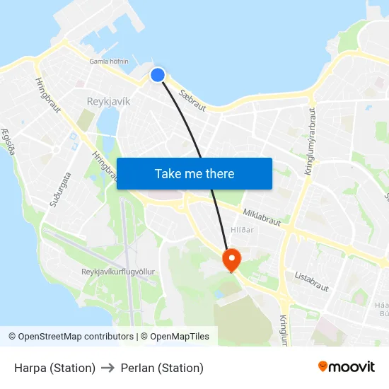 Harpa (Station) to Perlan (Station) map