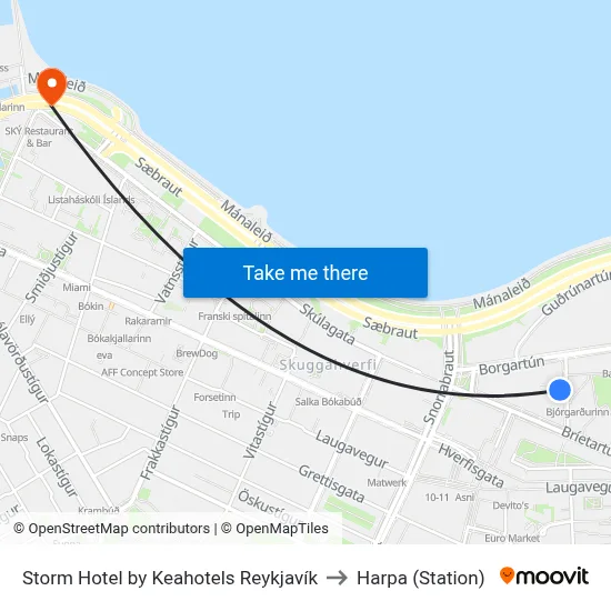 Storm Hotel by Keahotels Reykjavík to Harpa (Station) map