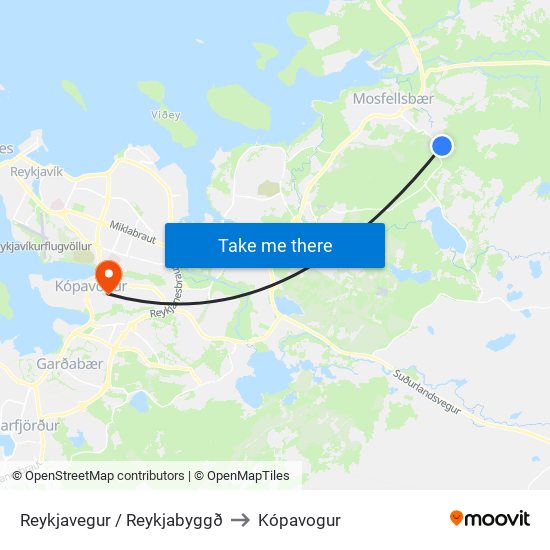 Reykjavegur / Reykjabyggð to Kópavogur map