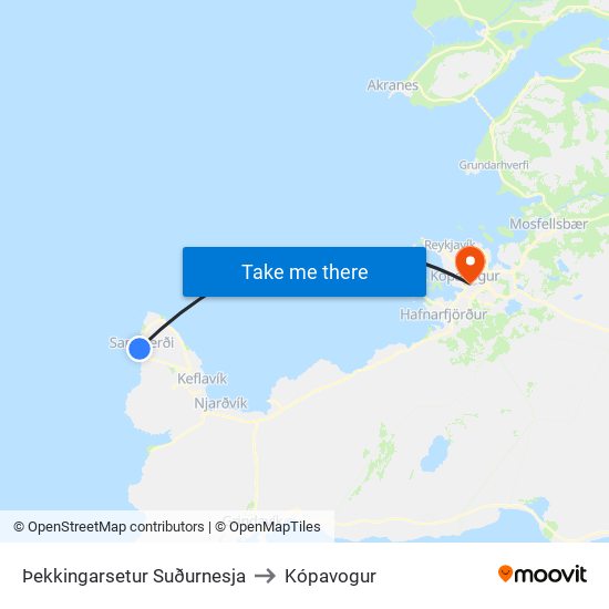 Þekkingarsetur Suðurnesja to Kópavogur map