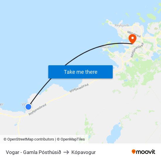 Vogar - Gamla Pósthúsið to Kópavogur map
