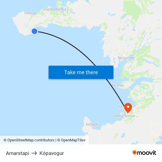 Arnarstapi to Kópavogur map