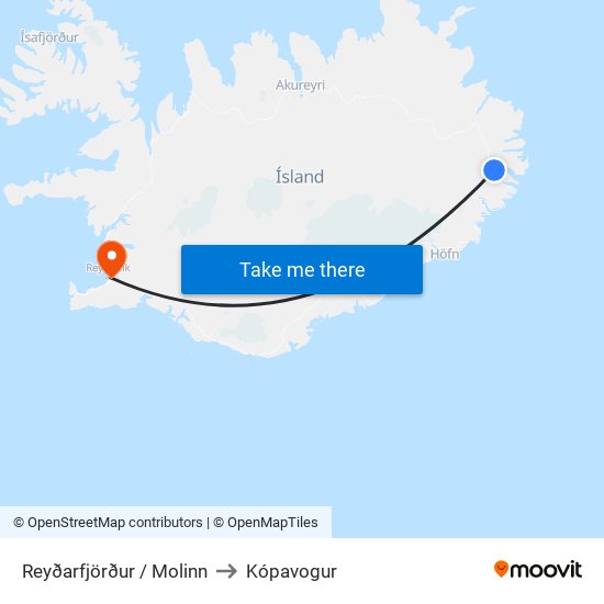 Reyðarfjörður / Molinn to Kópavogur map