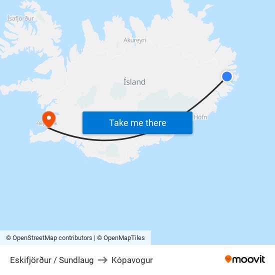 Eskifjörður / Sundlaug to Kópavogur map