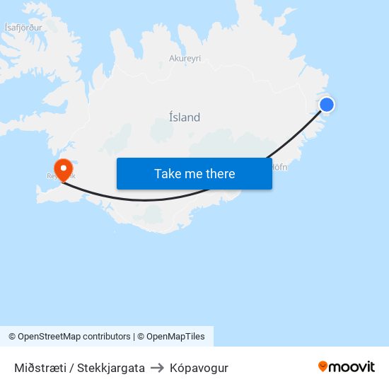 Miðstræti / Stekkjargata to Kópavogur map