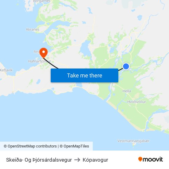 Skeiða- Og Þjórsárdalsvegur to Kópavogur map
