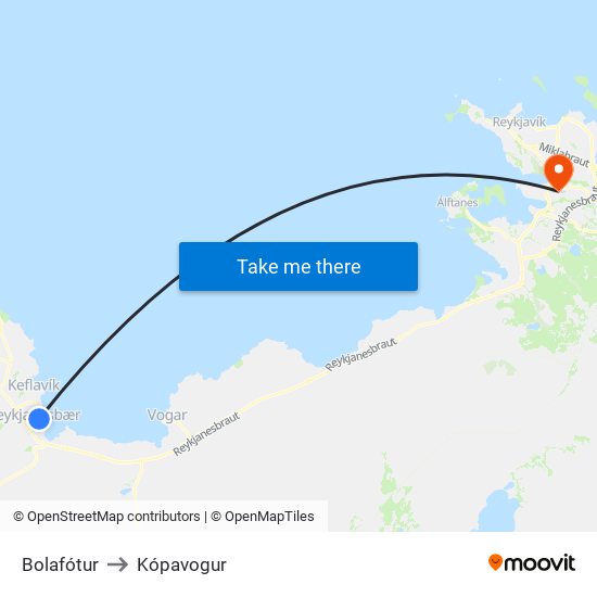 Bolafótur to Kópavogur map