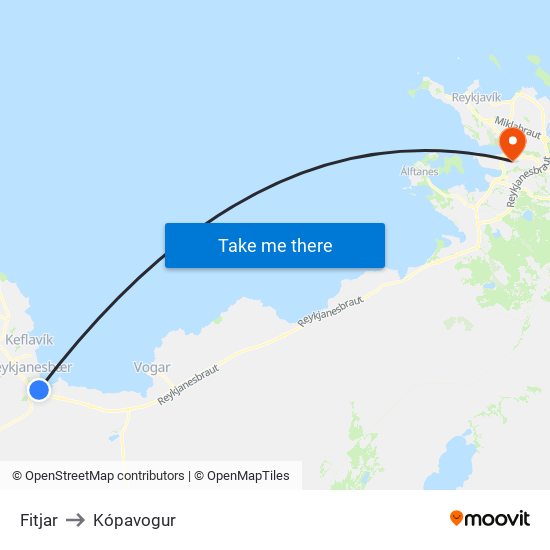 Fitjar to Kópavogur map