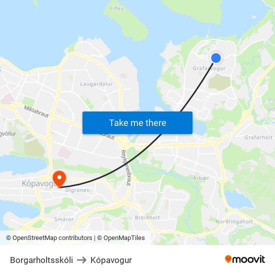 Borgarholtsskóli to Kópavogur map