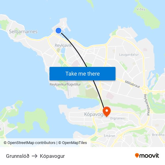 Grunnslóð to Kópavogur map