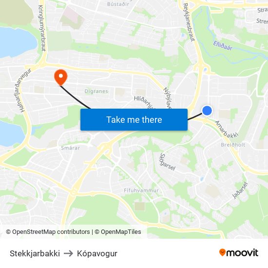 Stekkjarbakki to Kópavogur map