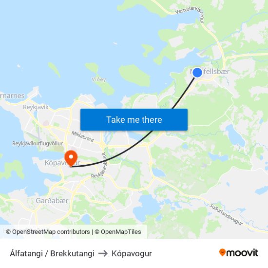 Álfatangi / Brekkutangi to Kópavogur map