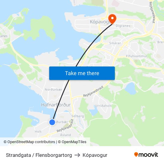 Strandgata / Flensborgartorg to Kópavogur map