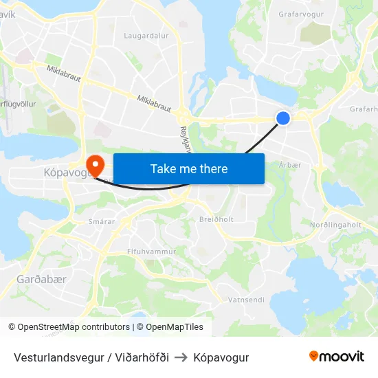 Vesturlandsvegur / Viðarhöfði to Kópavogur map