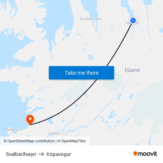 Svalbarðseyri to Kópavogur map