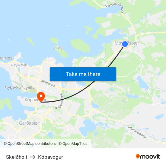 Skeiðholt to Kópavogur map