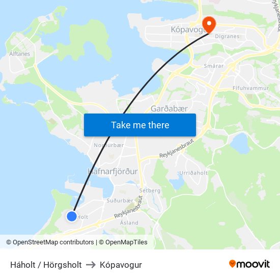 Háholt / Hörgsholt to Kópavogur map