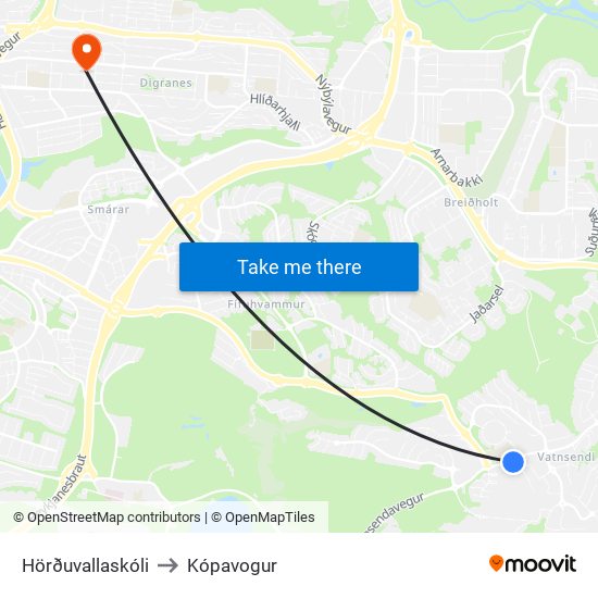 Hörðuvallaskóli to Kópavogur map