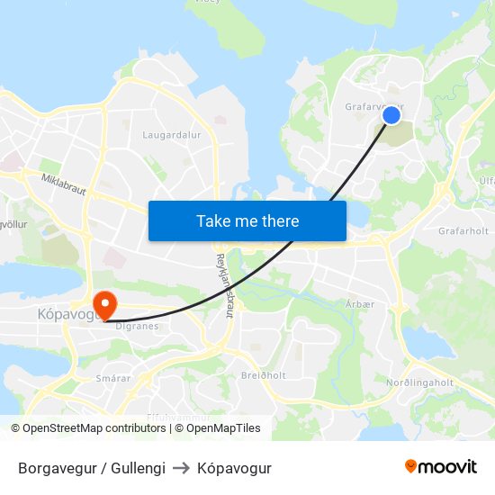 Borgavegur / Gullengi to Kópavogur map