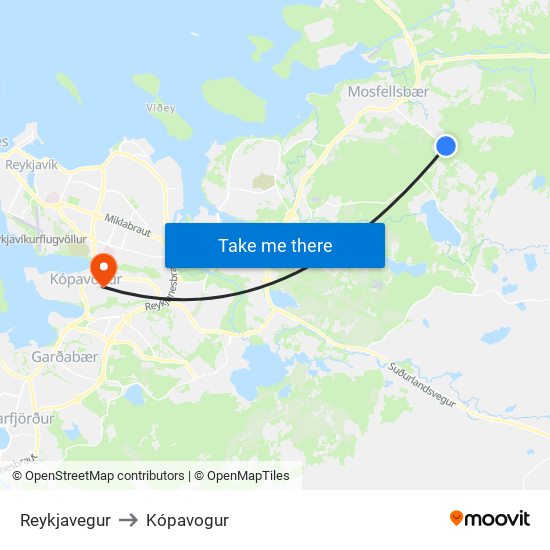 Reykjavegur to Kópavogur map
